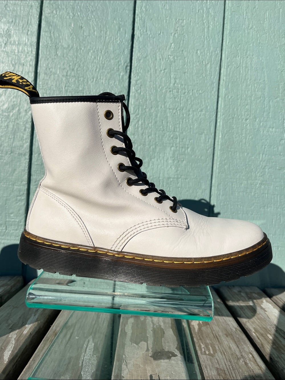 Dr. Martens White Leather Lace-Up Boot with Black Trim